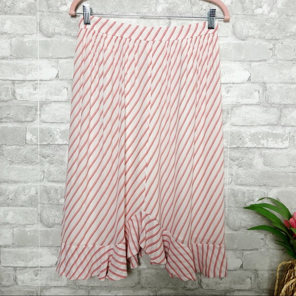 Ann Taylor LOFT Barbiecore Pink White Striped Ruffle Skirt 4 - Picture 2 of 14